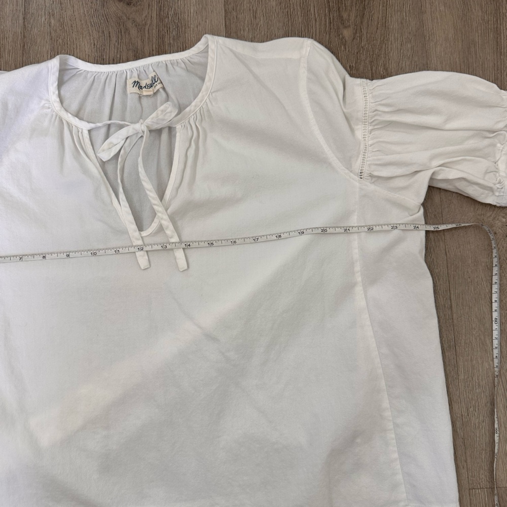 Madewell White Puff Sleeve blouse Top 100% cotton size large - Picture 8 of 10